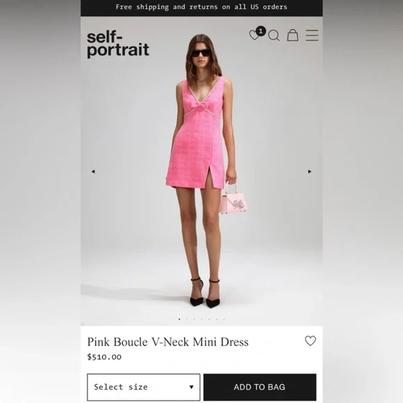 Self Portraits Pink Boucle V-Neck Mini Dress - Picture 2 of 5